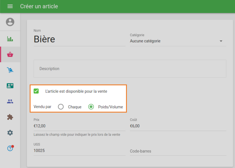 l’option «Vendu par» à «Poids»