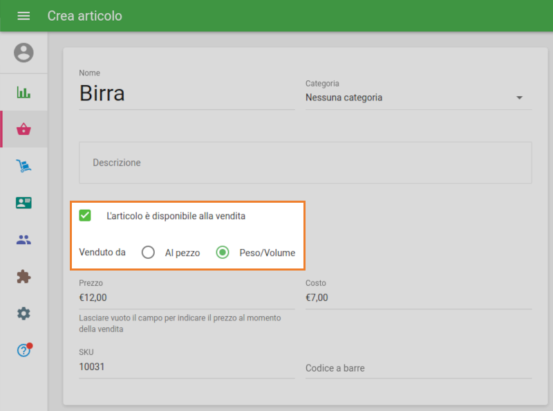 Vendendo per opzione di peso