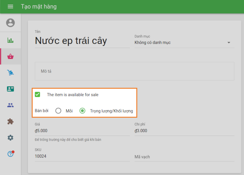 ví dụ cho mỗi một lít
