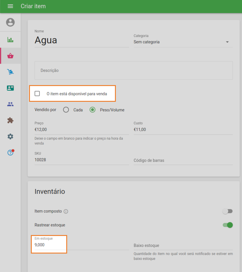 item está disponível para venda