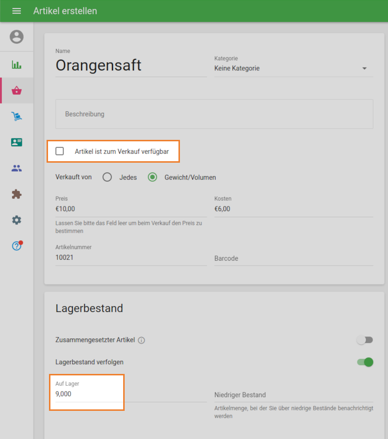 Deaktivieren 'Der Artikel steht zum Verkauf'