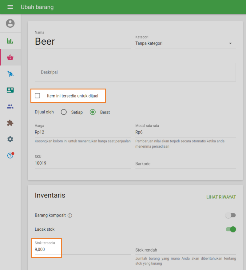 Item tersedia untuk dijual
