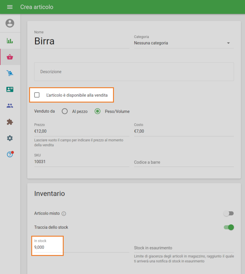 L'articolo è disponibile per la vendita
