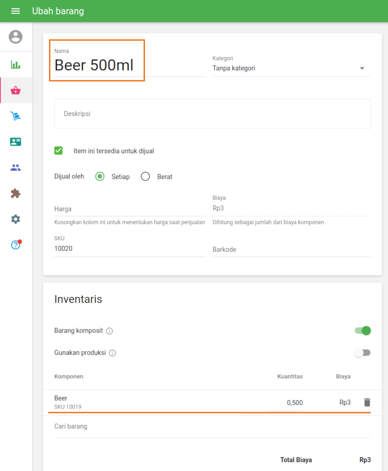 Dalam hal ini adalah 0.5 L