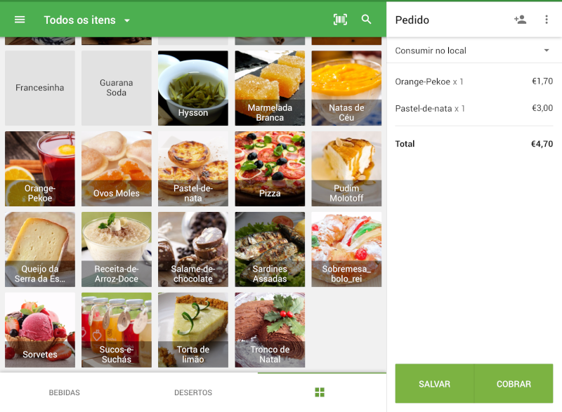 O símbolo da moeda no PDV