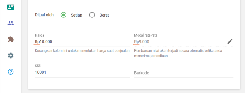 melihat simbol atau nama mata uang kolom harga dan biaya