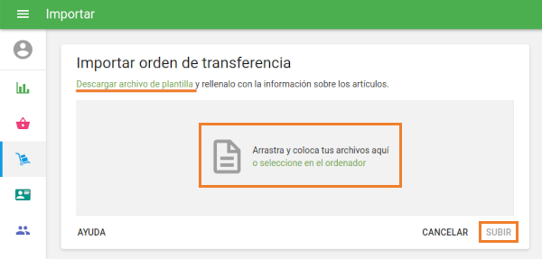 la página Importar orden de transferencia