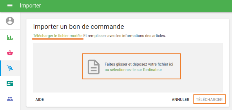la page Importer un ordre de transfert