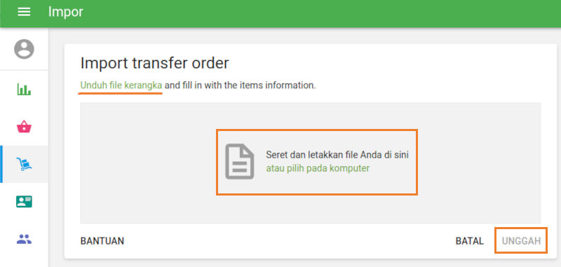 halaman Impor pesanan transfer