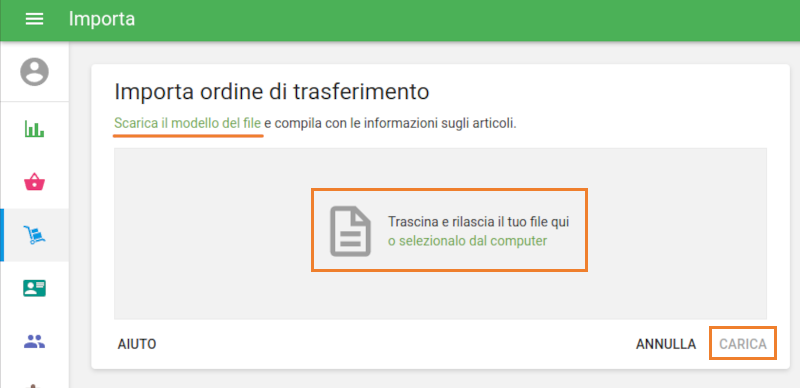 Pagina Importa ordine