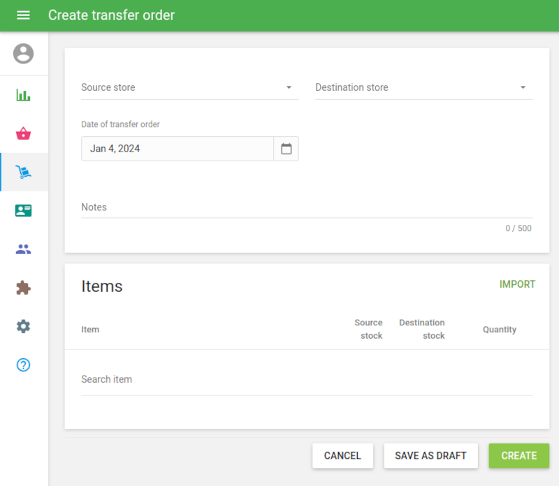 form ‘Create transfer order’