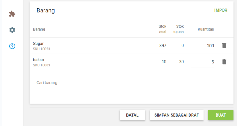 Isi kolom 'Kuantitas' dengan jumlah yang akan Anda transfer