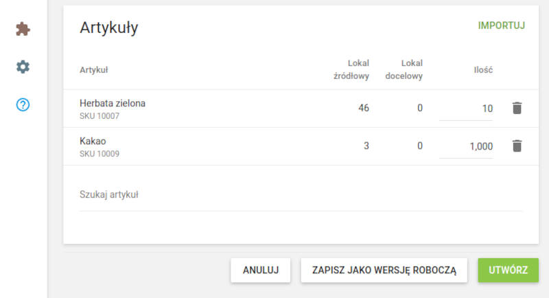 możesz dodawać artykuły z listy artykułów
