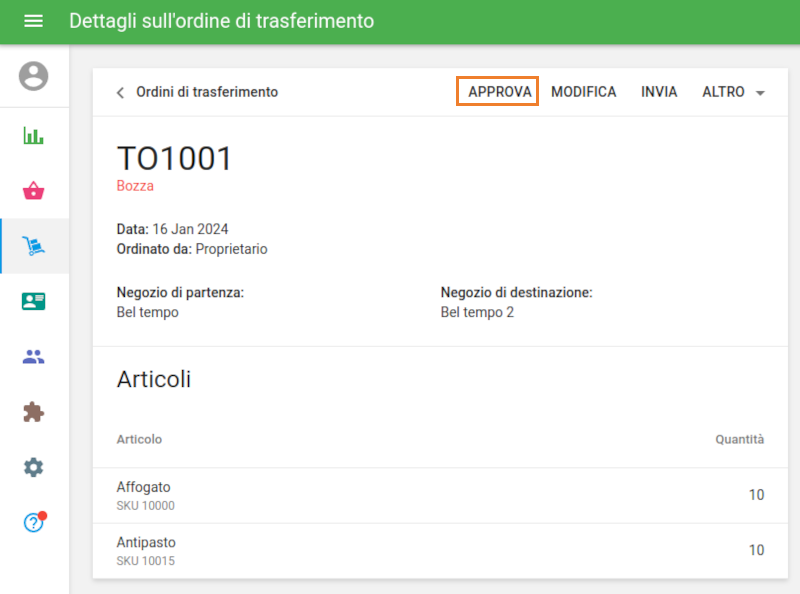 Il documento con lo stato 'Bozza'
