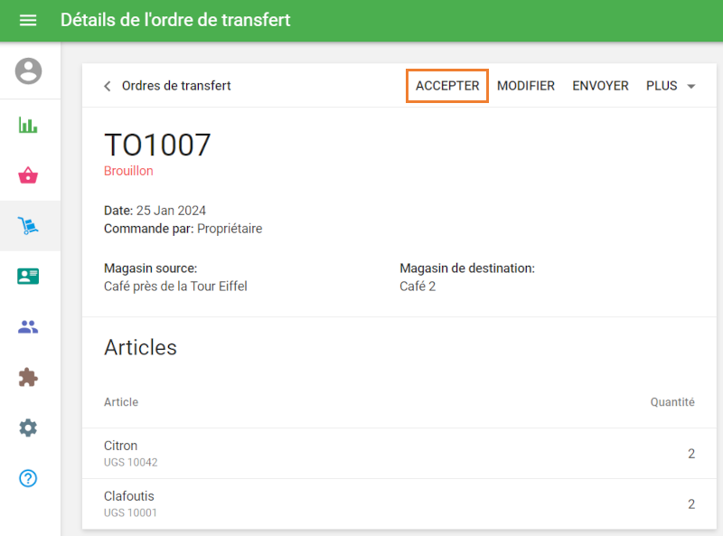Le document ayant le statut "Brouillon"
