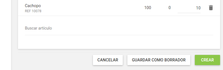 el botón 'Guardar como borrador' y el botón 'Crear'
