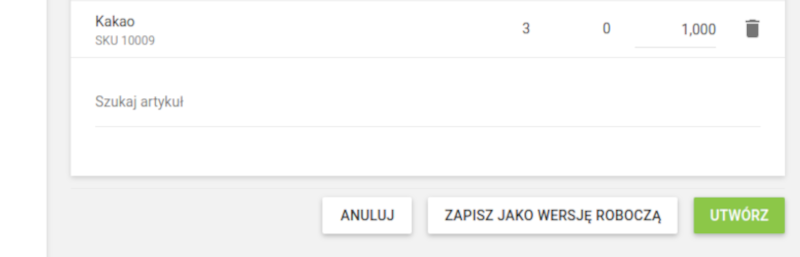 przycisk „Zapisz jako wersję roboczą”, przycisk „Utwórz”