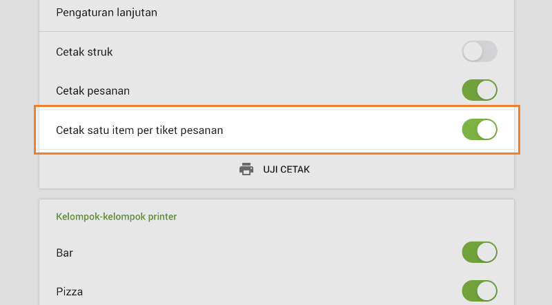 Cetak satu item per tiket pesanan