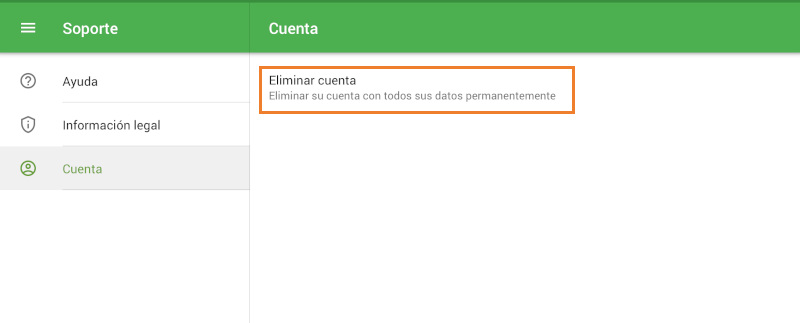 la línea Eliminar cuenta