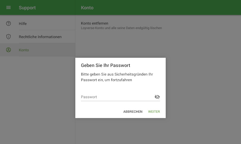 Eigentümer-Passwort aus dem Loyverse-Konto