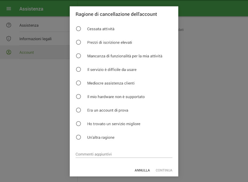 il motivo della cancellazione