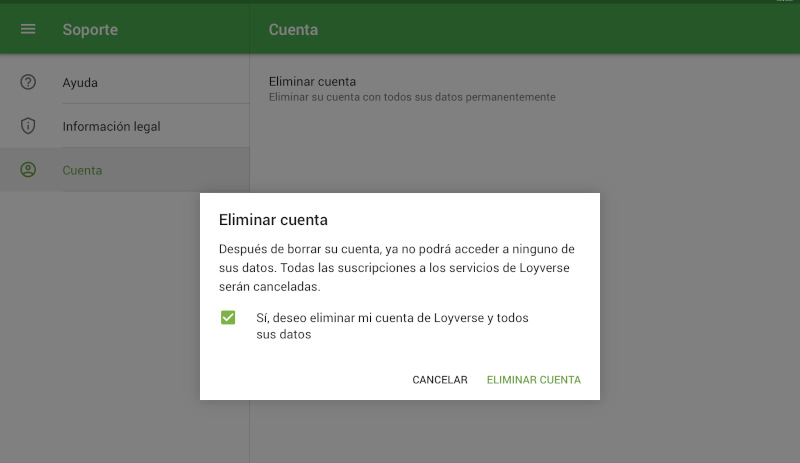 el botón 'Eliminar cuenta'