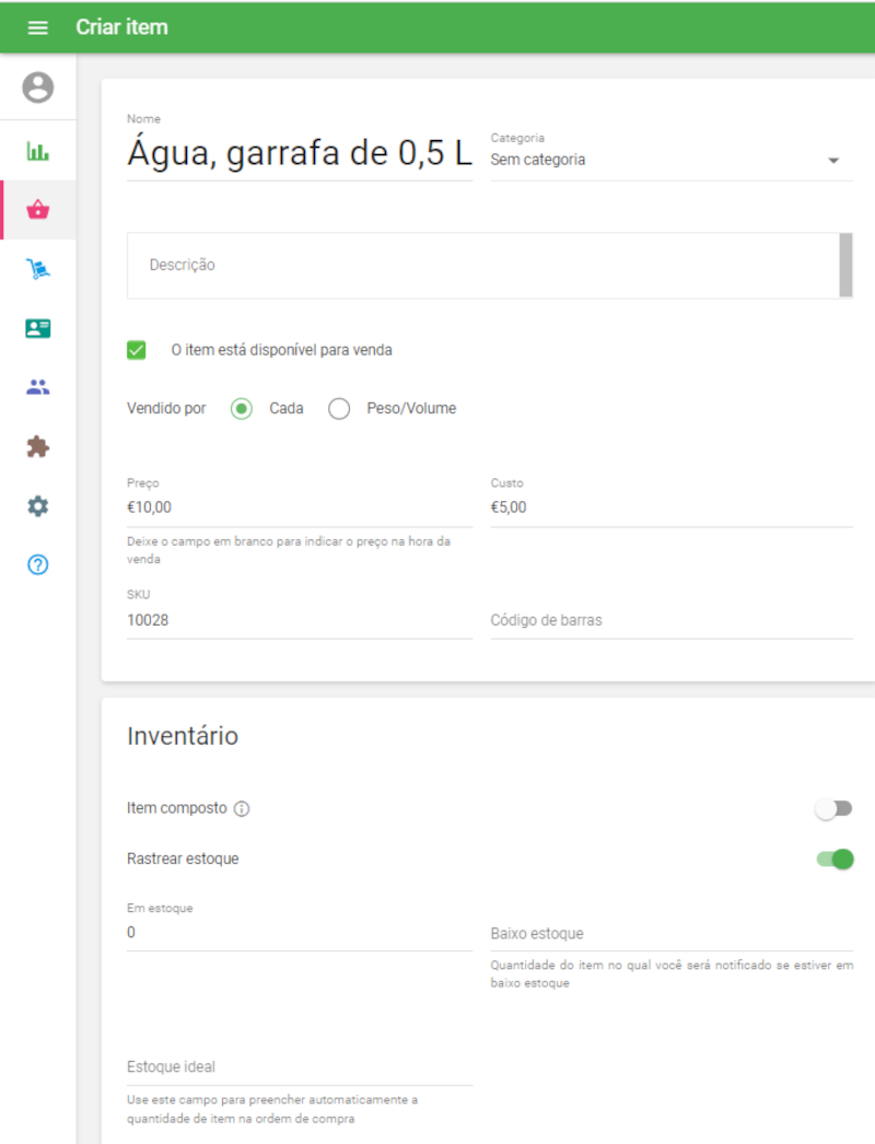 Item à venda por peça