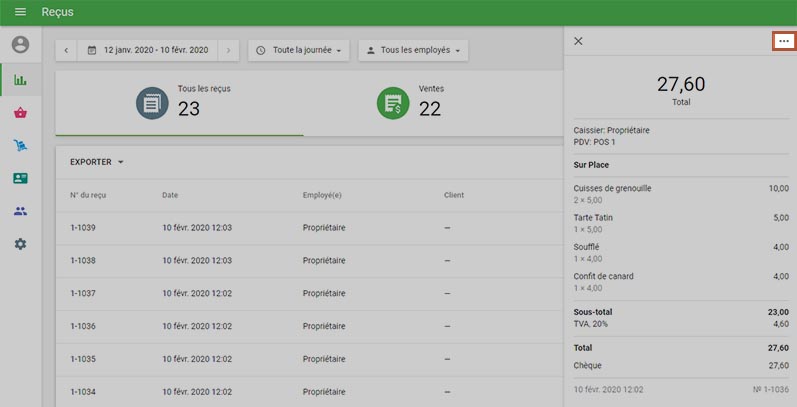 les trois points du menu