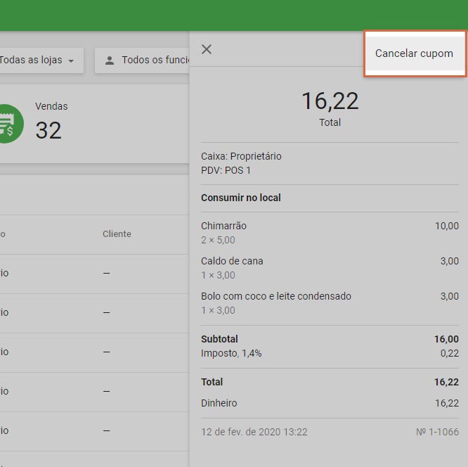 Clique no botão Cancelar cupom