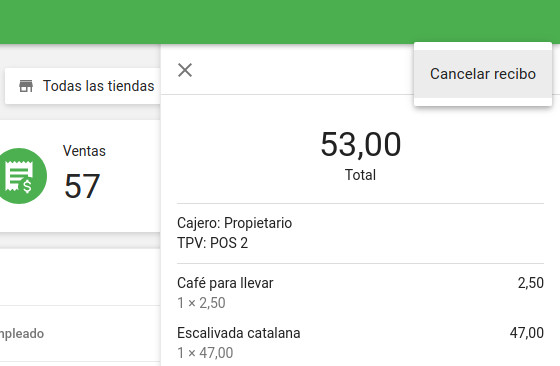 l botón 'Cancelar recibo'