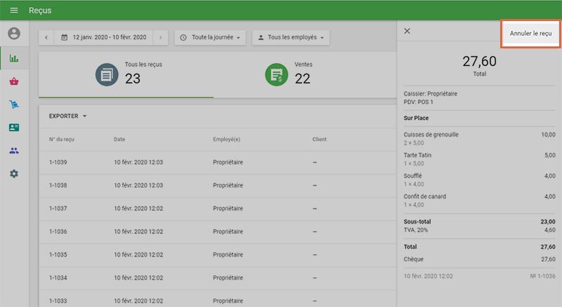 le bouton Annuler le ticket