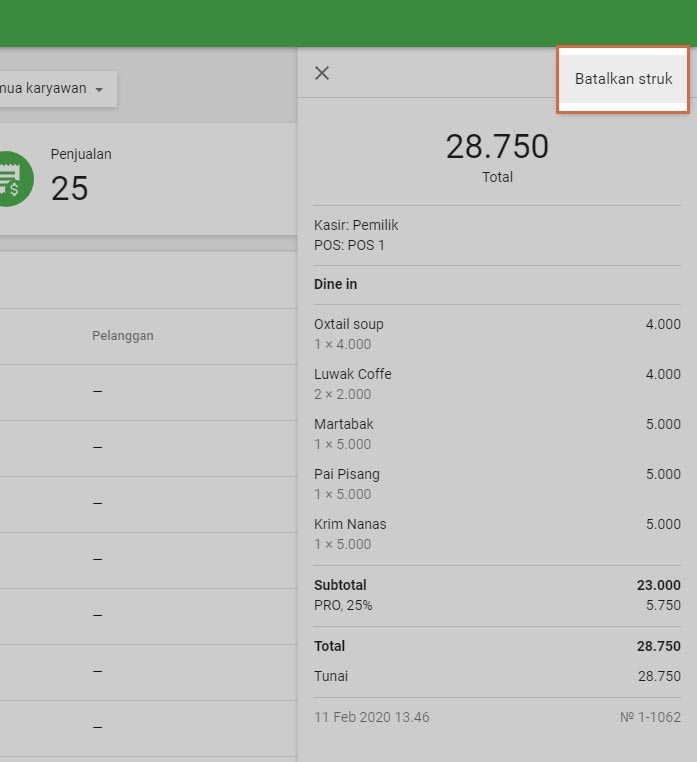 tombol 'Batalkan struk'