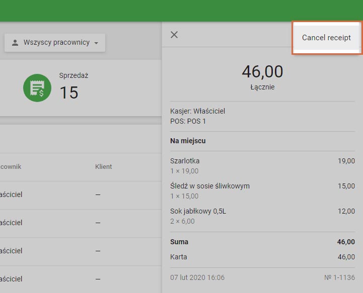 przycisk 'Anuluj paragon'