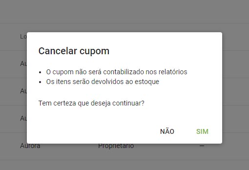 Confirme o cancelamento na tela de diálogo