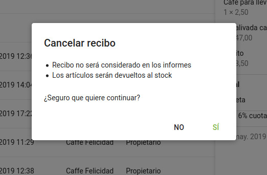 Confirme la cancelación en la ventana de diálogo