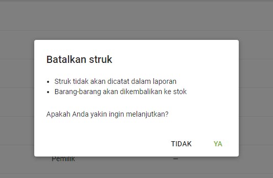 Konfirmasi pembatalan di layar dialog