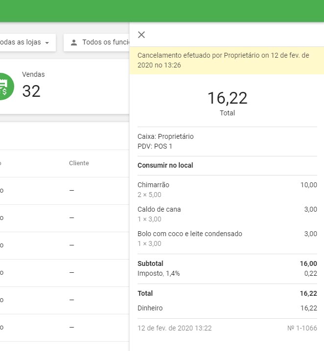E nos detalhes do cupom, você pode ver quem o cancelou e quando foi cancelado