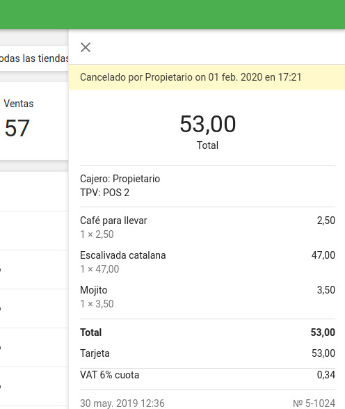 los detalles del recibo 