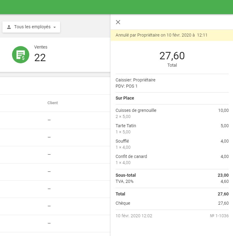 les détails du reçu
