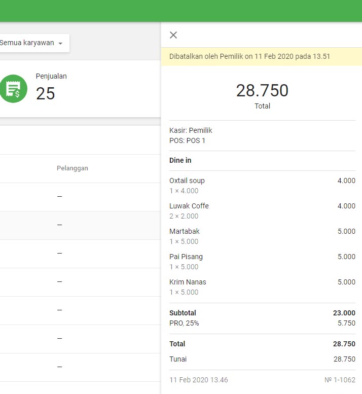 Dan pada rincian struk, anda dapat melihat siapa yang membatalkannya dan kapan itu dibatalkan