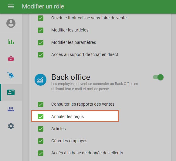 les droits Annuler les reçus