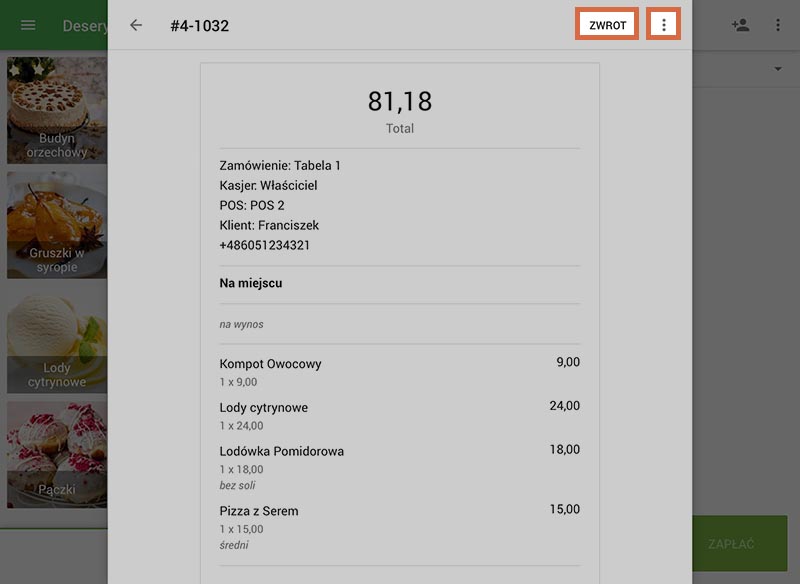 przycisk Wyślij paragon