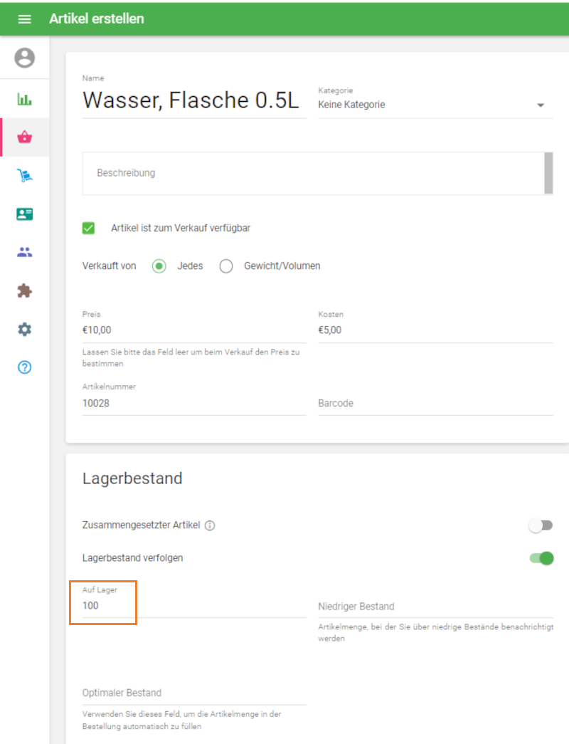 automatisch aktualisierter Bestand