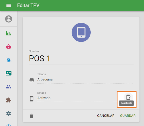 el icono 'Desactivar' en el campo Estado