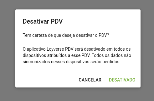 Confirme clicando no botão Desativar na janela de diálogo