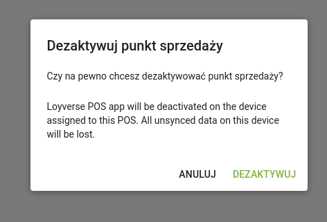 Potwierdź operację, klikając przycisk Dezaktywuj w oknie dialogowym