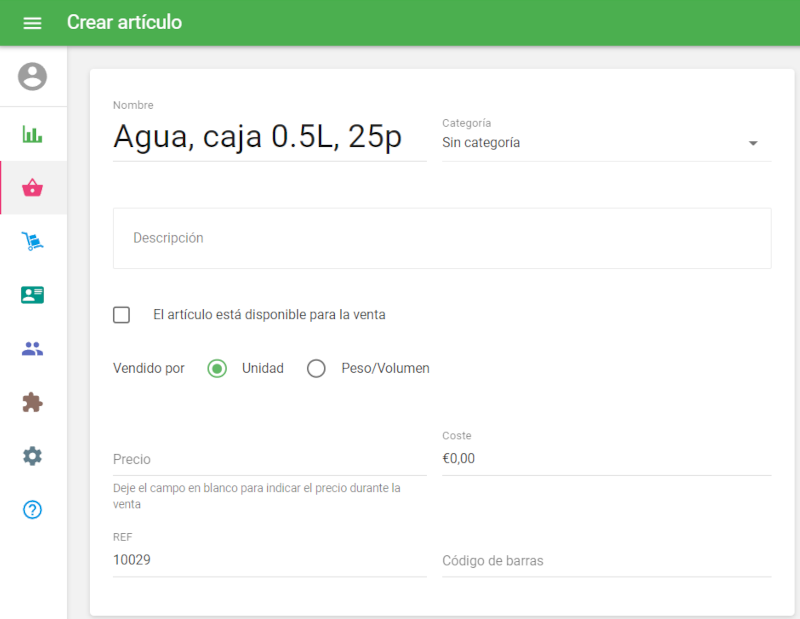 Artículo compuesto para pedidos en caja