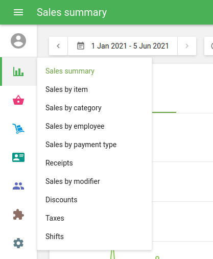 the ‘Reports’ menu at the Back Office