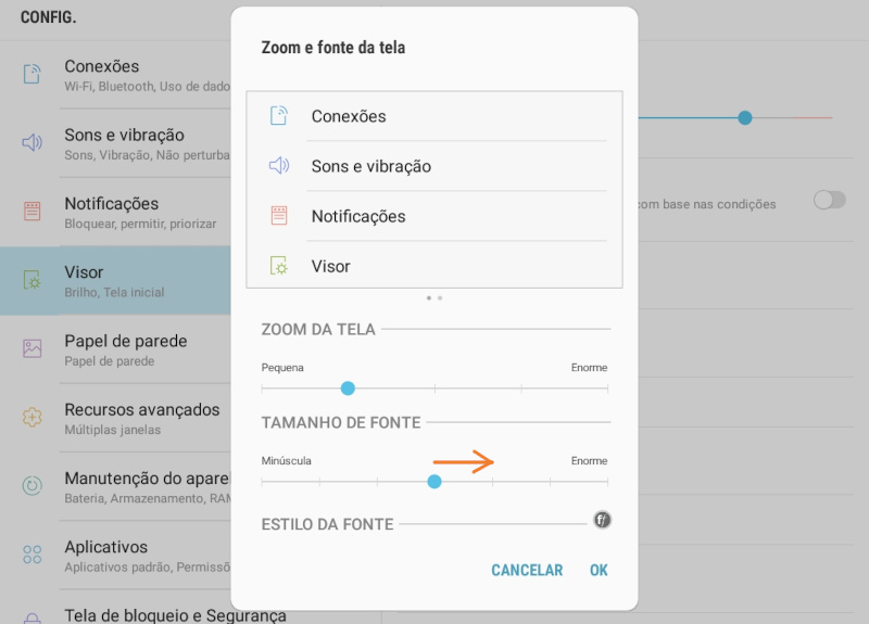 Altere o tamanho da fonte do seu dispositivo