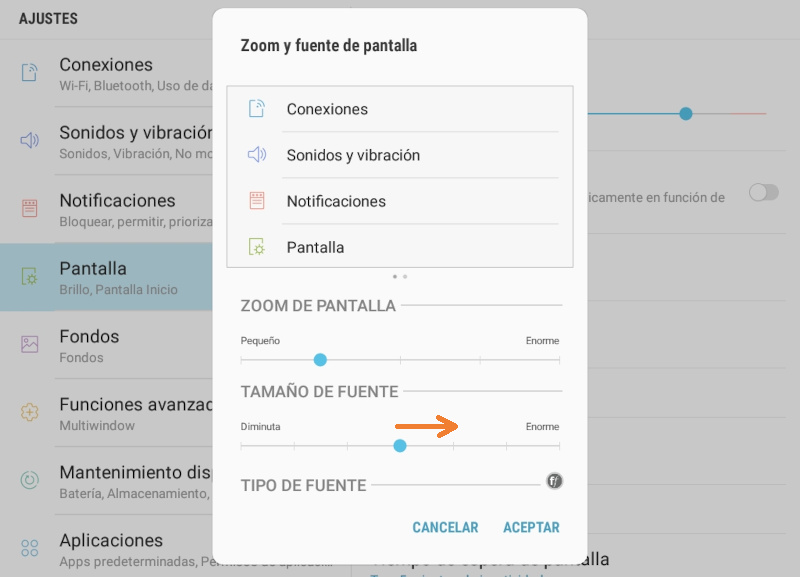 el tamaño de fuente
